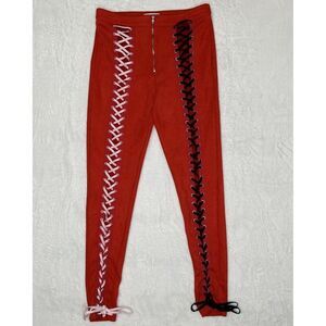 Lace Up Faux Suede Red Leggings Stretch Size Medium